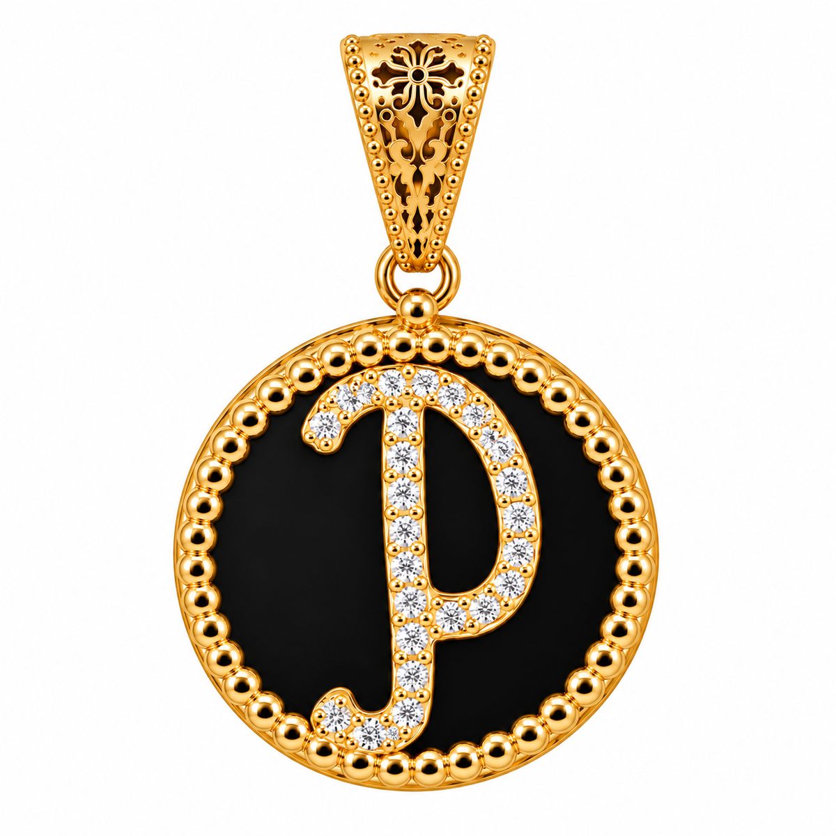 collana con pendente "lettera" piccolo onice dorato