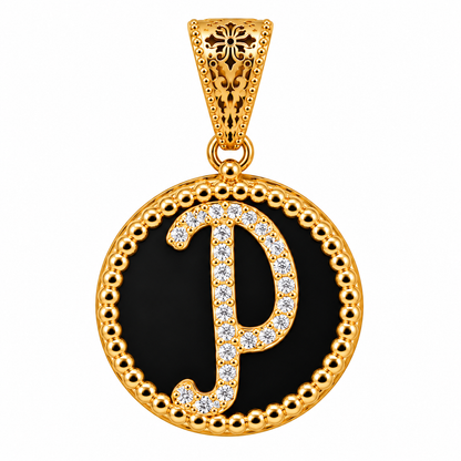 Collana con Pendente "Lettera" Piccolo Onice Dorato