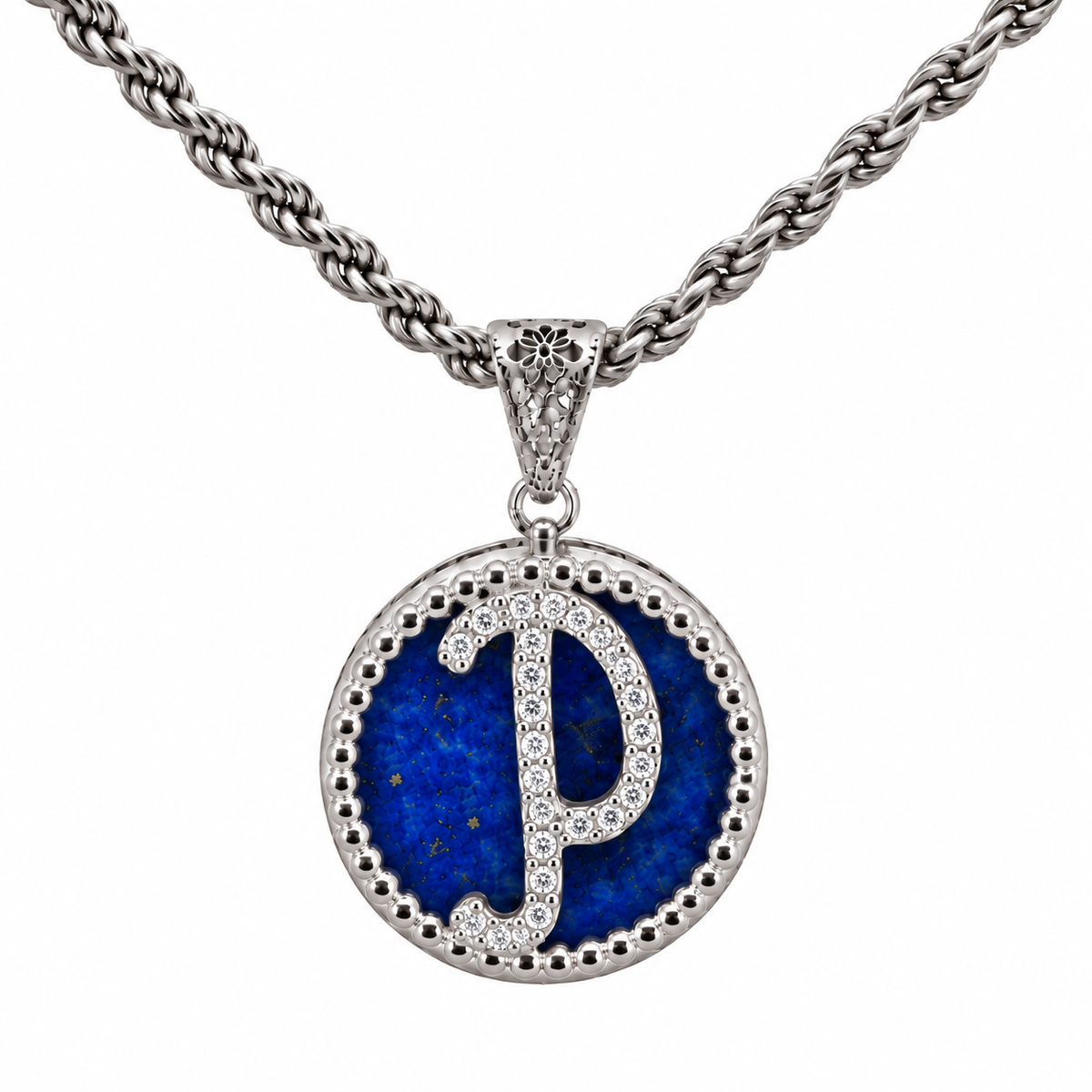 collana con pendente "lettera" grande lapislazzuli bianco rodiato