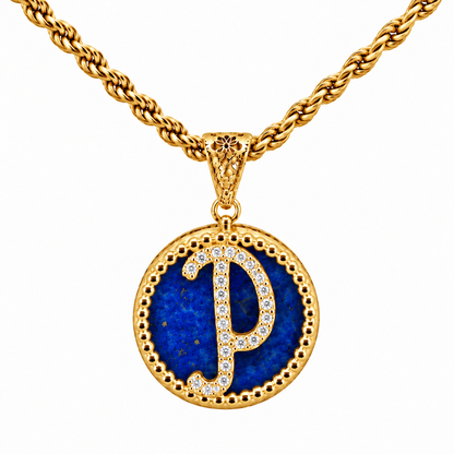 Collana con Pendente "Lettera" Grande Lapislazzuli Dorato