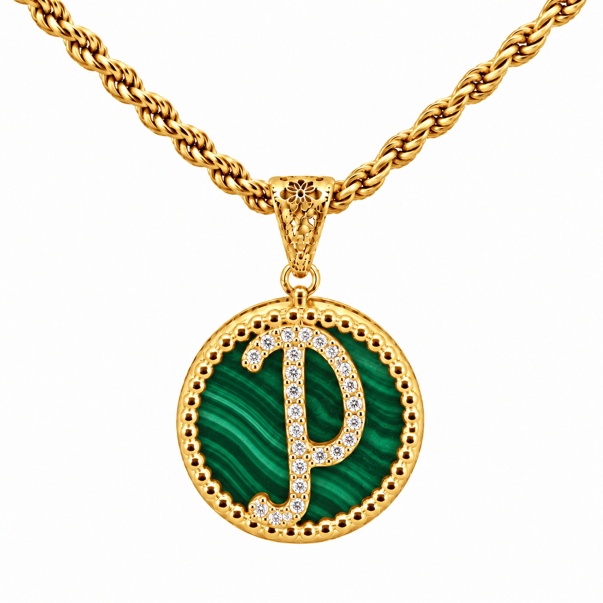 collana con pendente "lettera" grande malachite