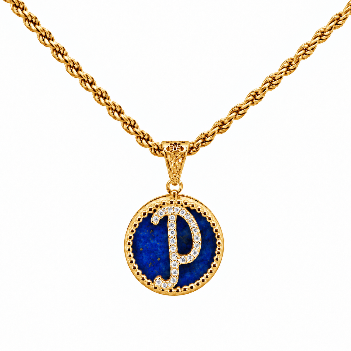 collana con pendente "lettera" piccolo lapislazzuli dorato