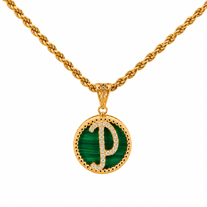 Collana con Pendente "Lettera" Piccolo Malachite Dorato