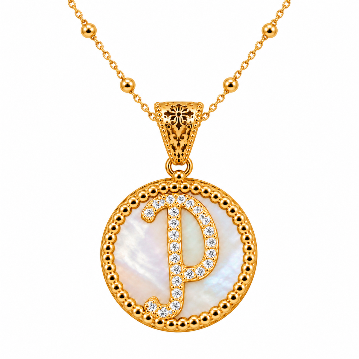 collana con pendente "lettera" grande madreperla dorato con forzatina