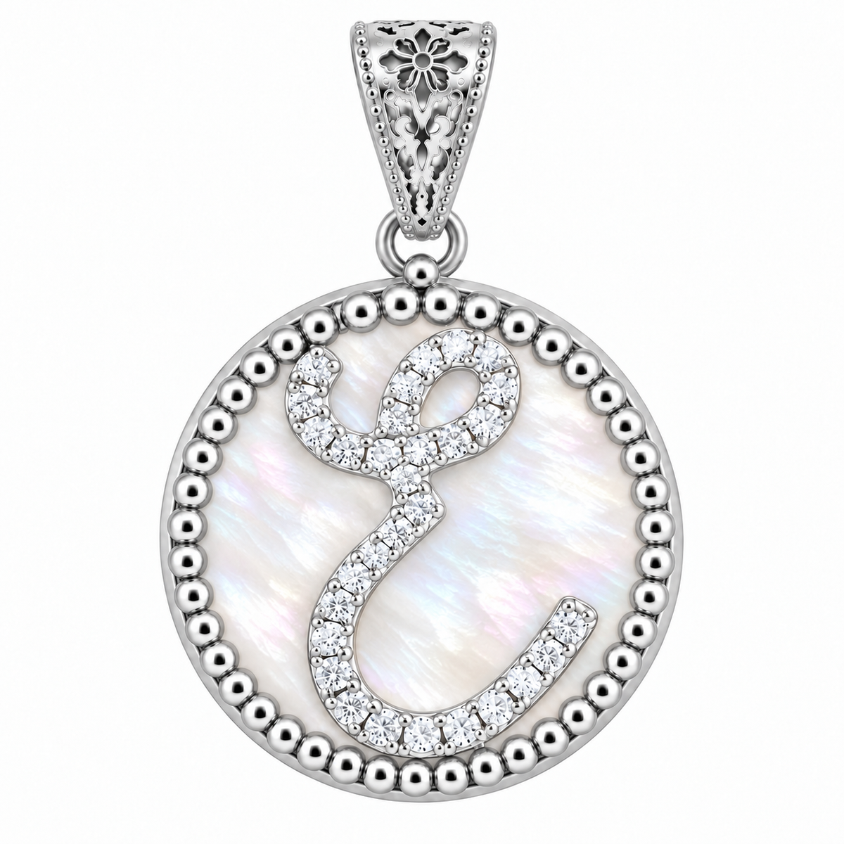 collana con pendente "lettera" grande madreperla bianco rodiato