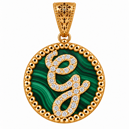 Collana con Pendente "Lettera" Piccolo Malachite Dorato