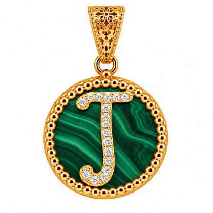 Collana con Pendente "Lettera" Piccolo Malachite Dorato
