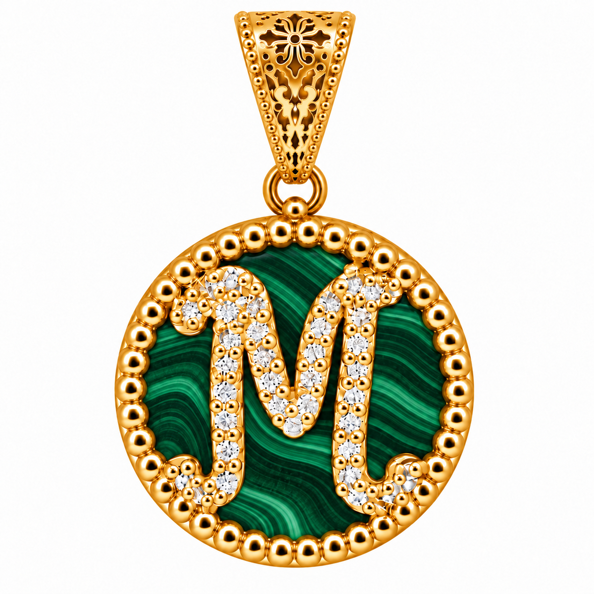 collana con pendente "lettera" grande malachite