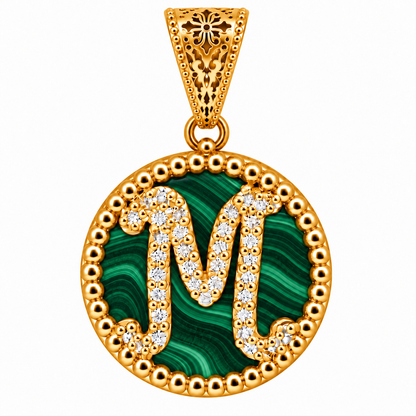 Collana con Pendente "Lettera" Piccolo Malachite Dorato