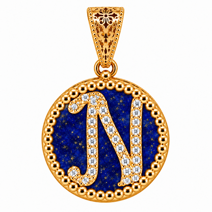 Collana con Pendente "Lettera" Grande Lapislazzuli Dorato
