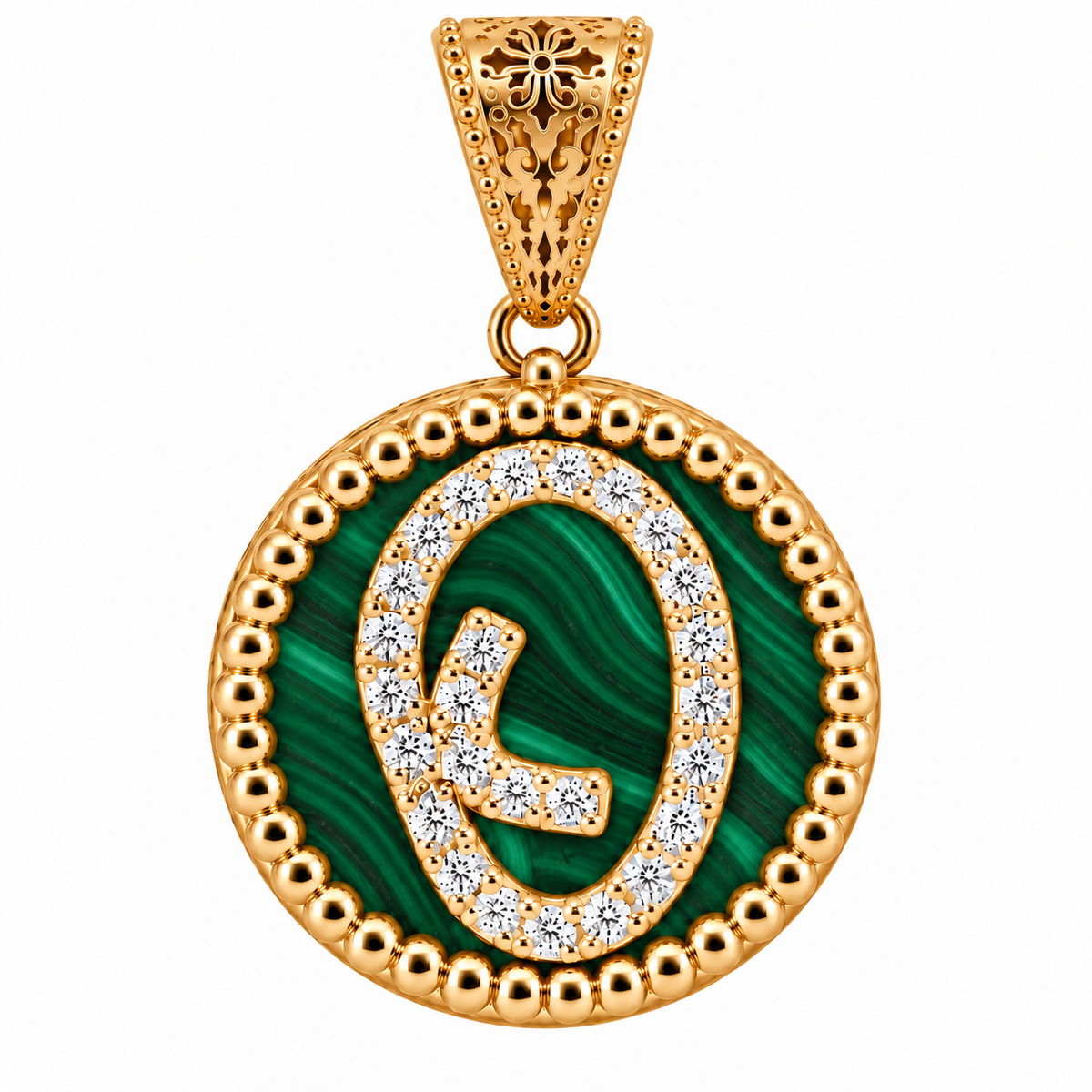 collana con pendente "lettera" grande malachite
