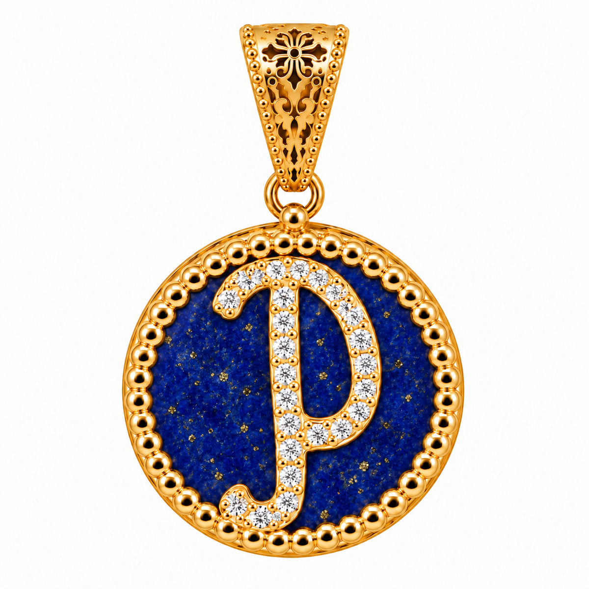 collana con pendente "lettera" piccolo lapislazzuli dorato