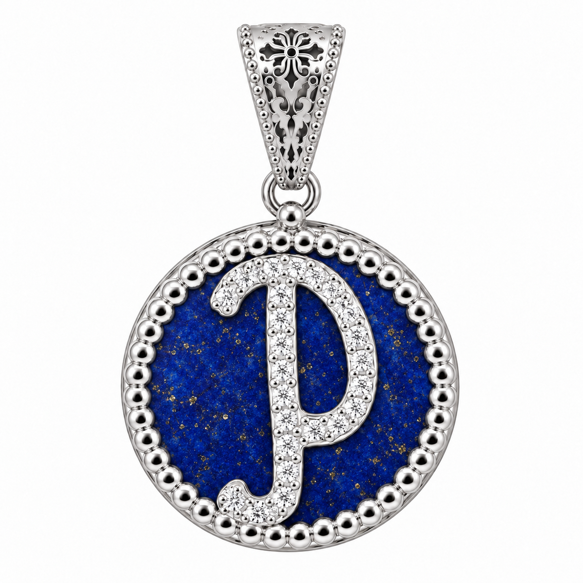 collana con pendente "lettera" grande lapislazzuli bianco rodiato