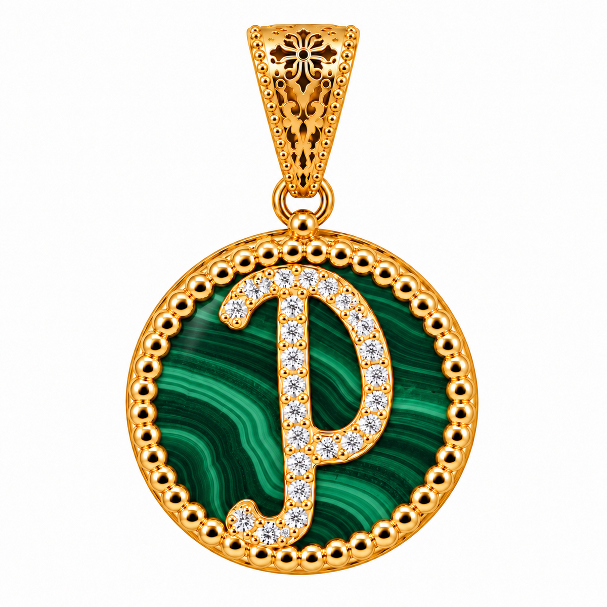 collana con pendente "lettera" grande malachite