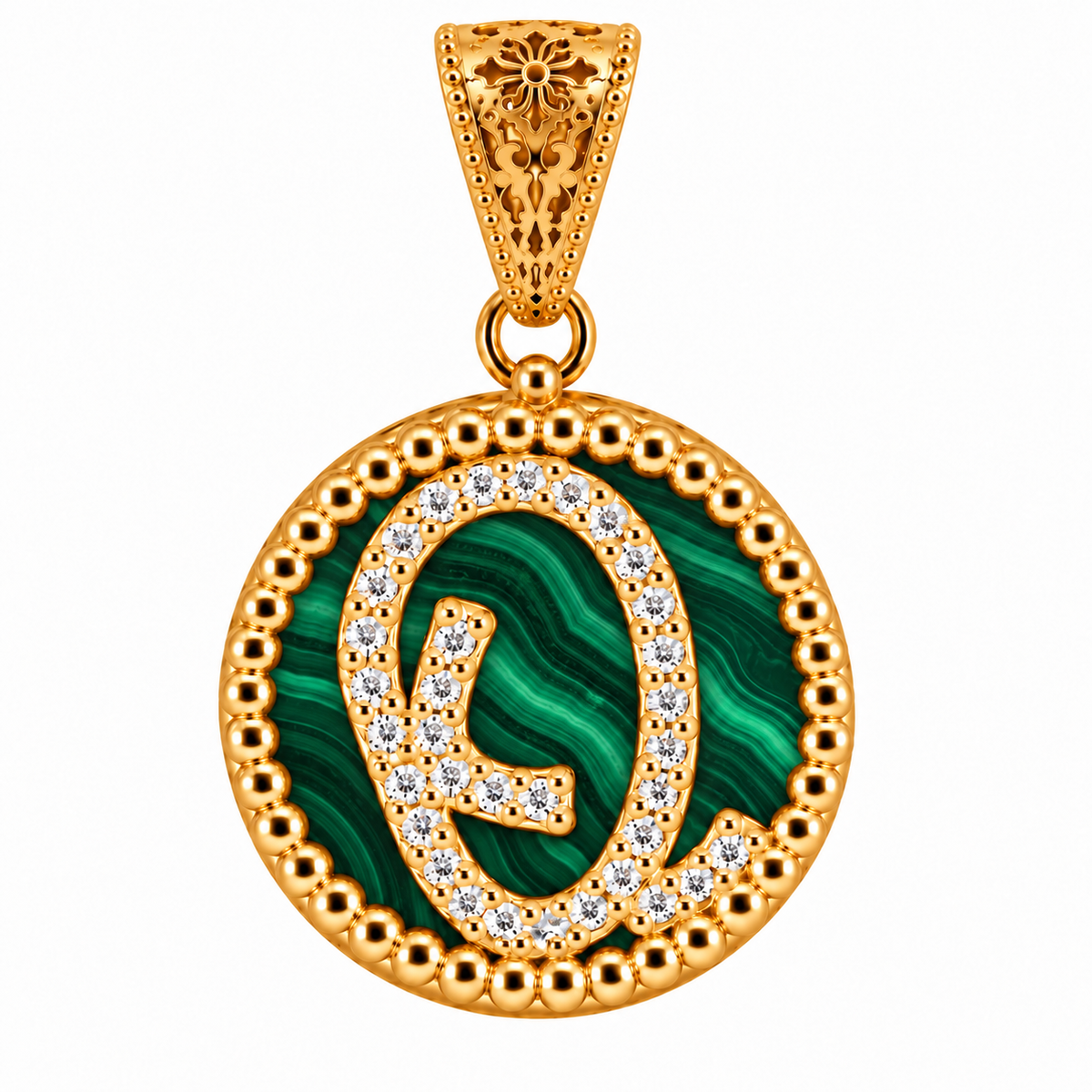 collana con pendente "lettera" grande malachite