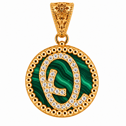 Collana con Pendente "Lettera" Piccolo Malachite Dorato