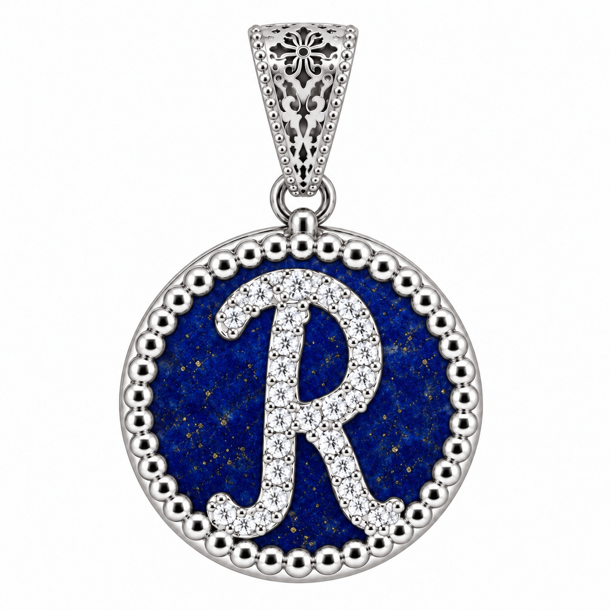 collana con pendente "lettera" grande lapislazzuli bianco rodiato