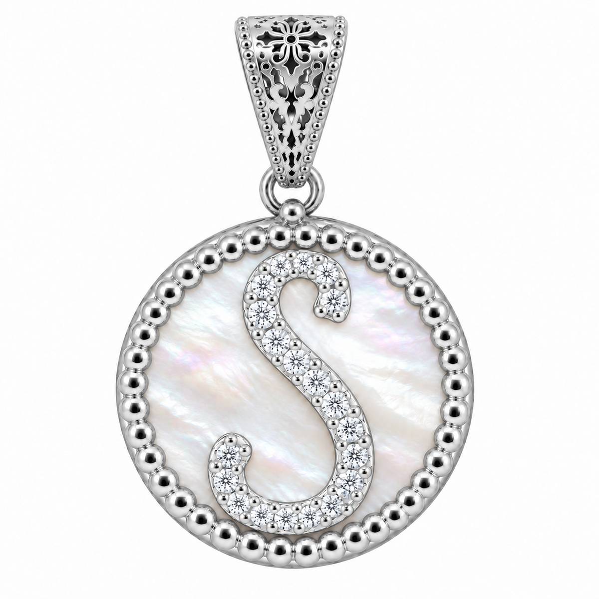 collana con pendente "lettera" grande madreperla bianco rodiato