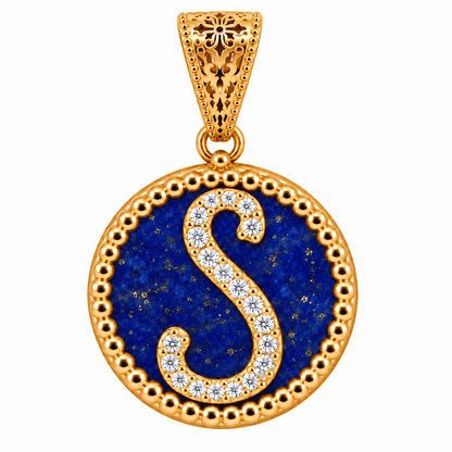 Collana con Pendente "Lettera" Grande Lapislazzuli Dorato