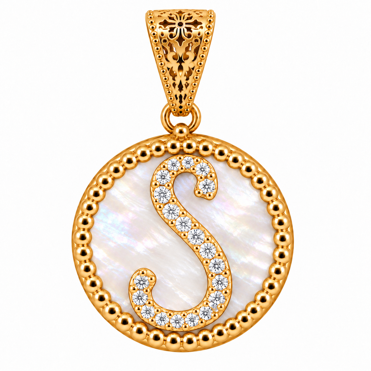 collana con pendente "lettera" piccolo madreperla dorato con forzatina