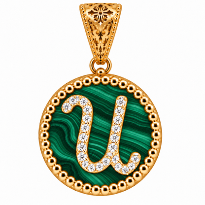 Collana con Pendente "Lettera" Piccolo Malachite Dorato