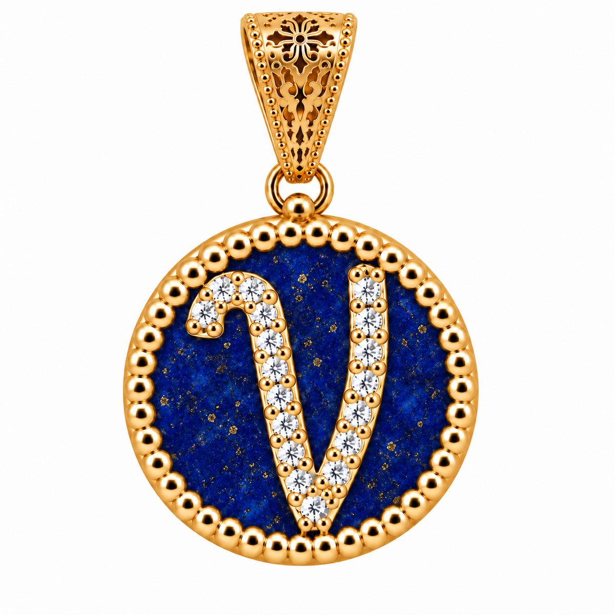 collana con pendente "lettera" piccolo lapislazzuli dorato