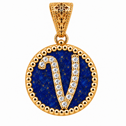 Collana con Pendente "Lettera" Grande Lapislazzuli Dorato