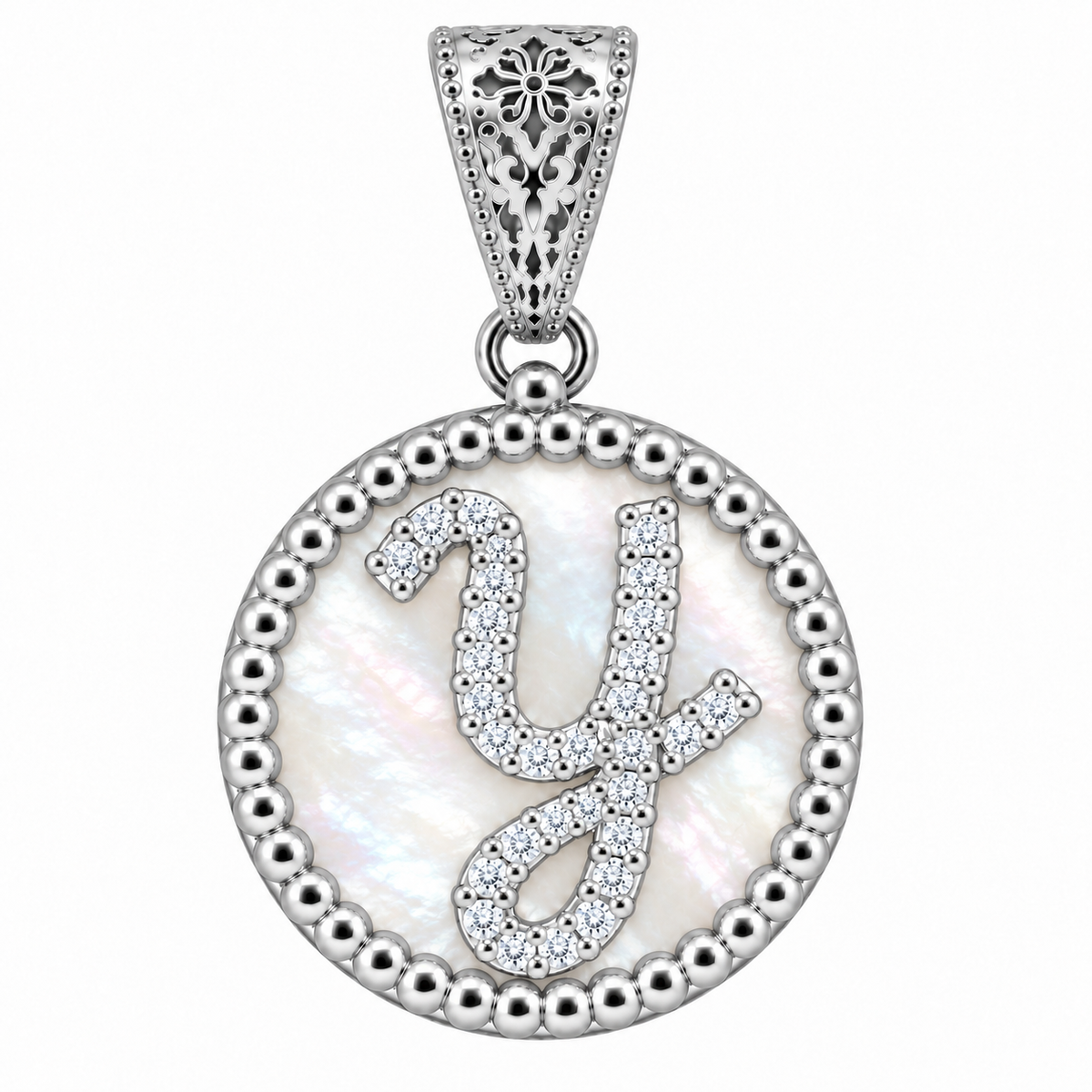 collana con pendente "lettera" piccolo madreperla bianco rodiato con forzatina