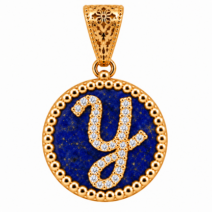 Collana con Pendente "Lettera" Grande Lapislazzuli Dorato