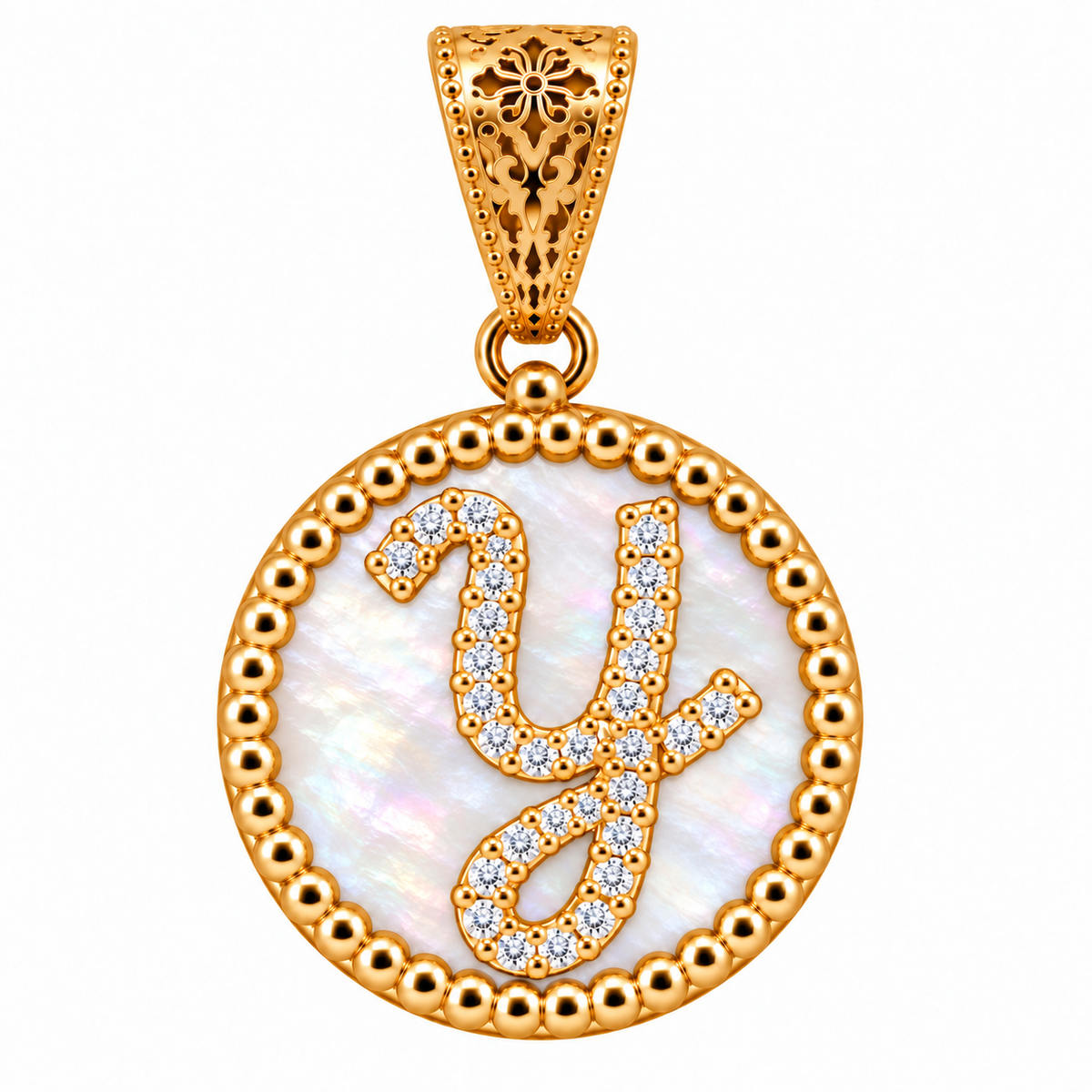 collana con pendente "lettera" grande madreperla dorato con forzatina