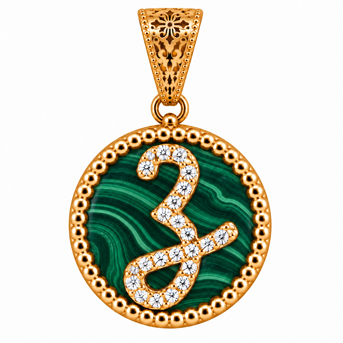 collana con pendente "lettera" grande malachite