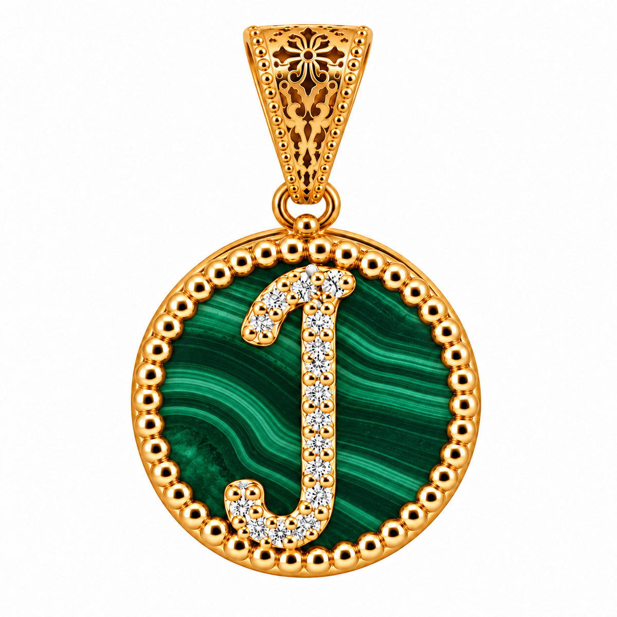 collana con pendente "lettera" grande malachite