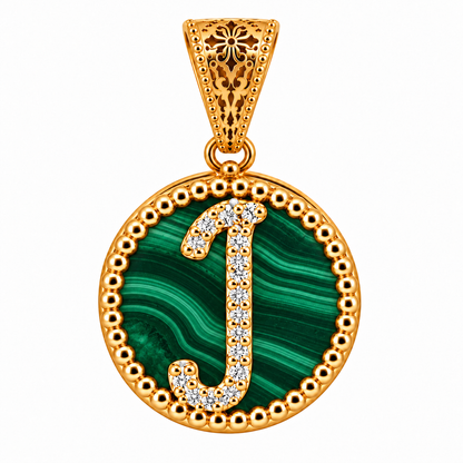 Collana con Pendente "Lettera" Piccolo Malachite Dorato