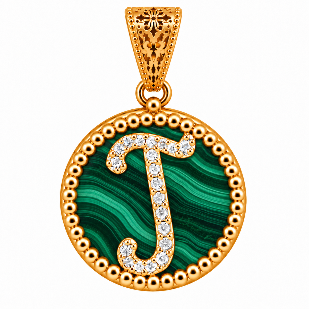collana con pendente "lettera" grande malachite