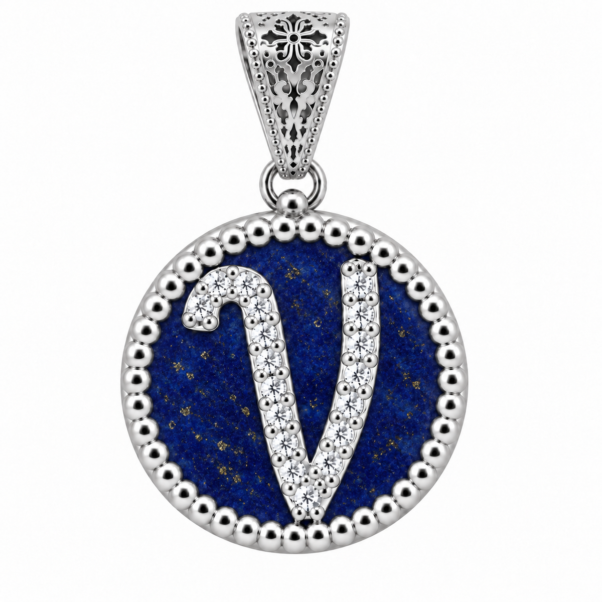 collana con pendente "lettera" grande lapislazzuli bianco rodiato