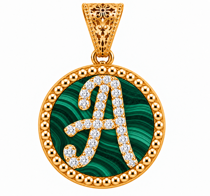 Collana con Pendente "Lettera" Piccolo Malachite Dorato
