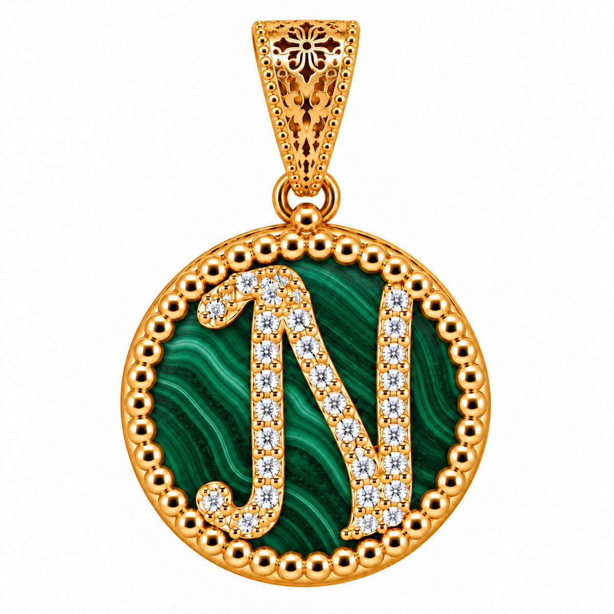 collana con pendente "lettera" grande malachite