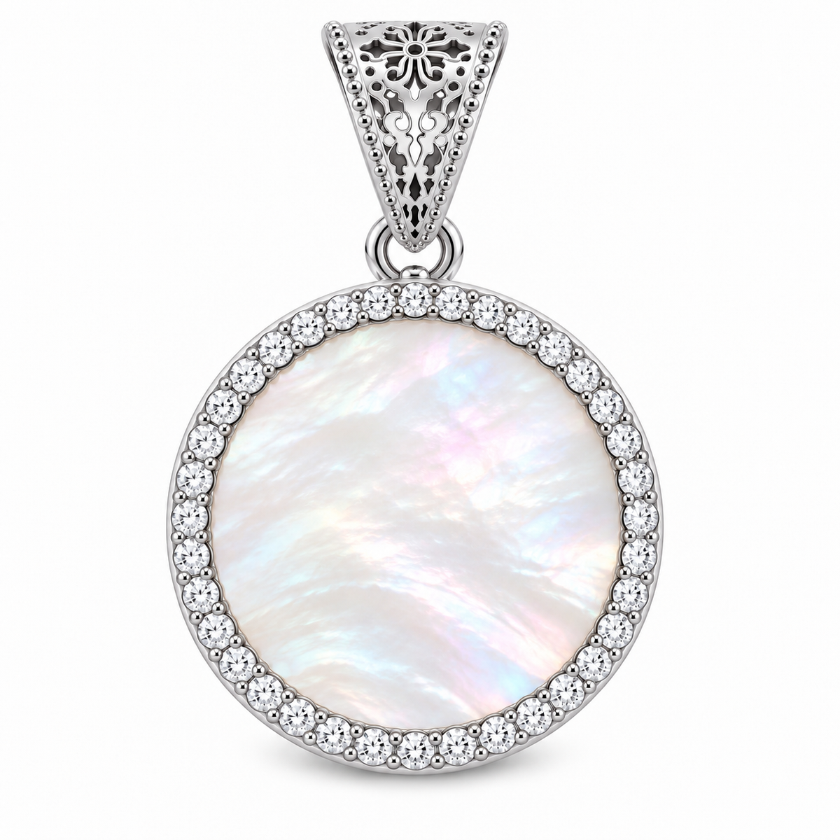 collana con pendente "sole" piccolo madreperla bianco rodiato con forzatina