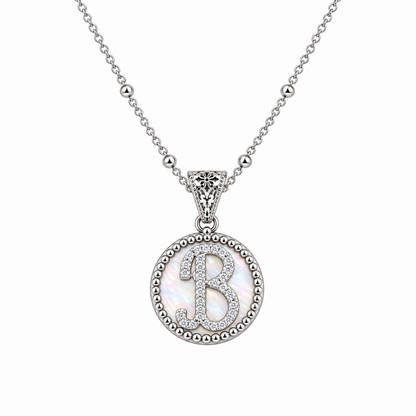 Collana con Pendente "Lettera" Piccolo Madreperla Bianco Rodiato con Forzatina