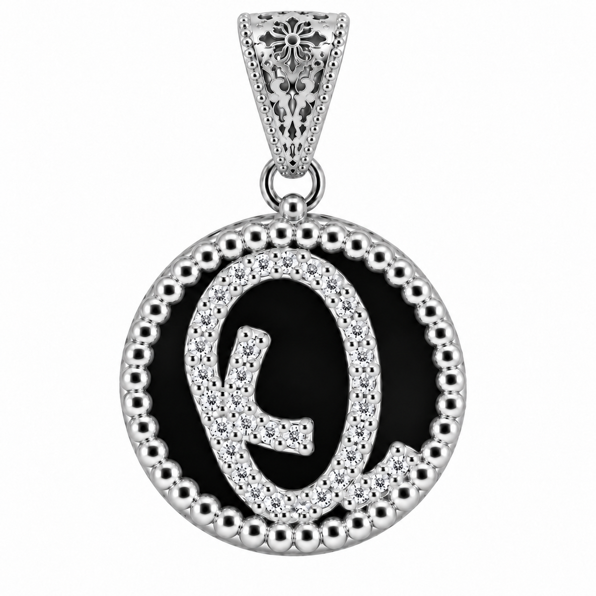 collana con pendente "lettera" grande onice bianco rodiato