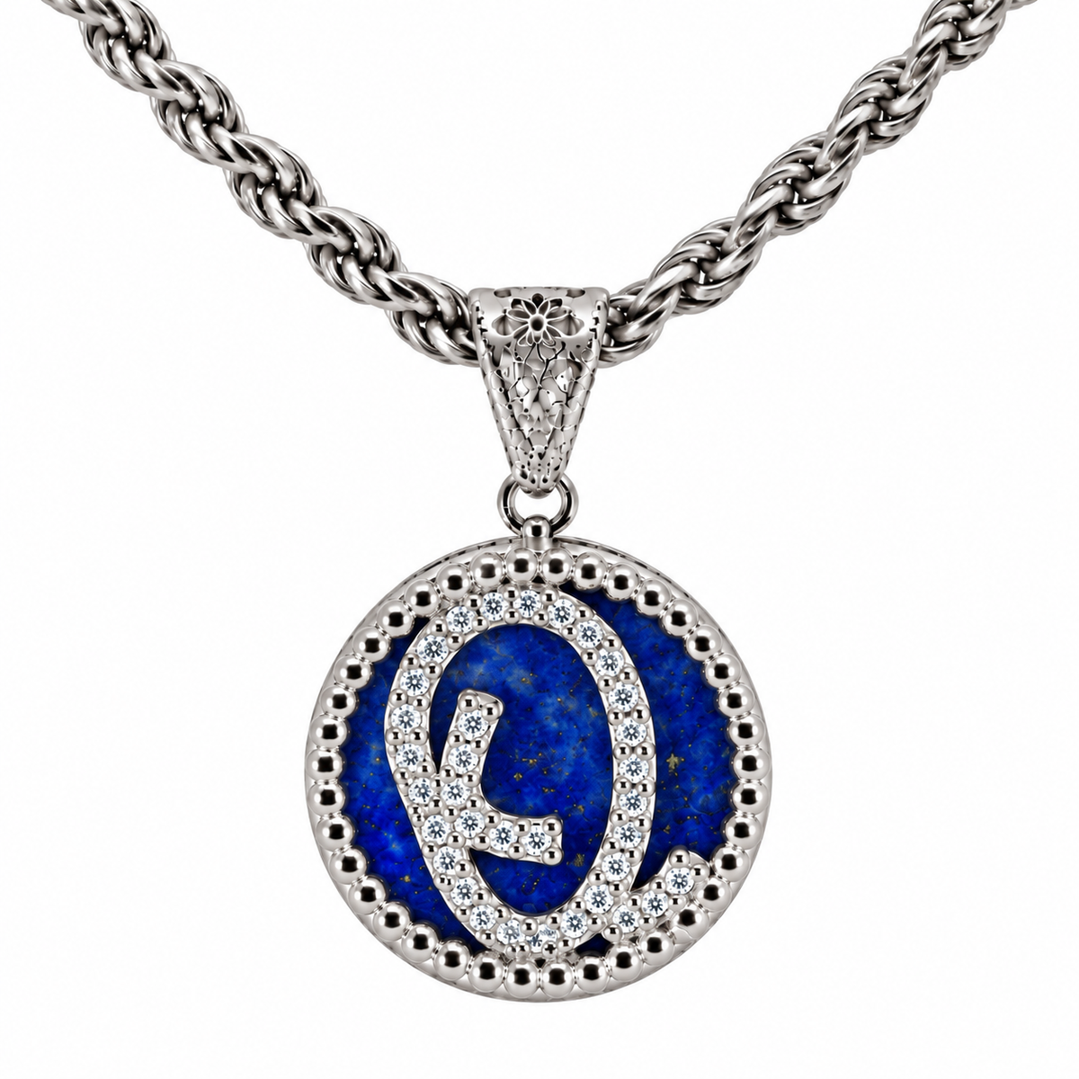 collana con pendente "lettera" grande lapislazzuli bianco rodiato