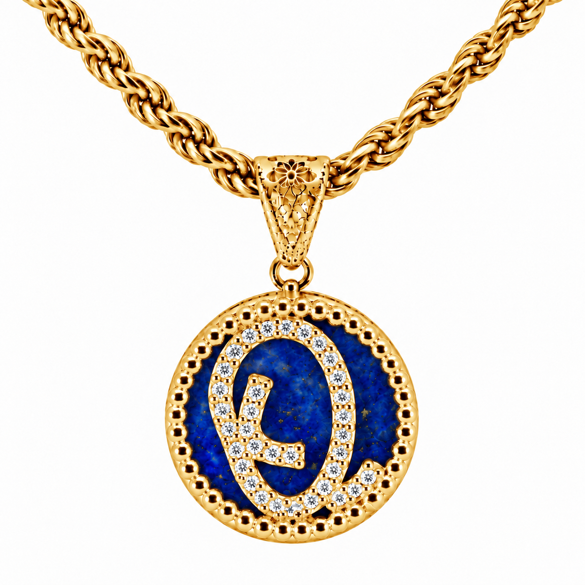 collana con pendente "lettera" grande lapislazzuli dorato