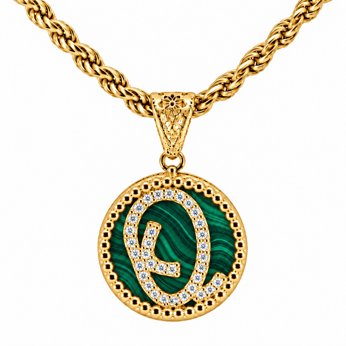 collana con pendente "lettera" grande malachite