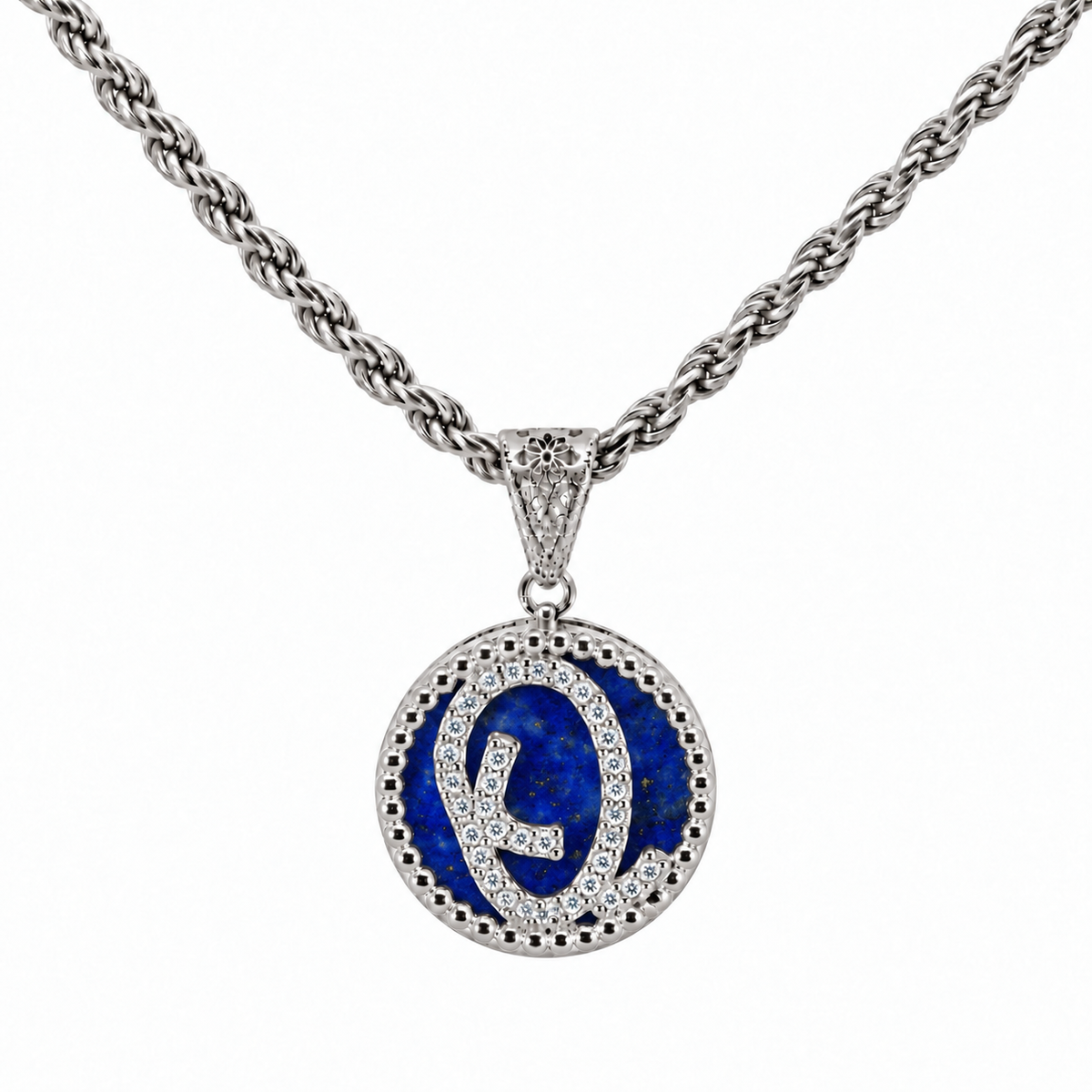 collana con pendente "lettera" piccolo lapislazzuli bianco rodiato