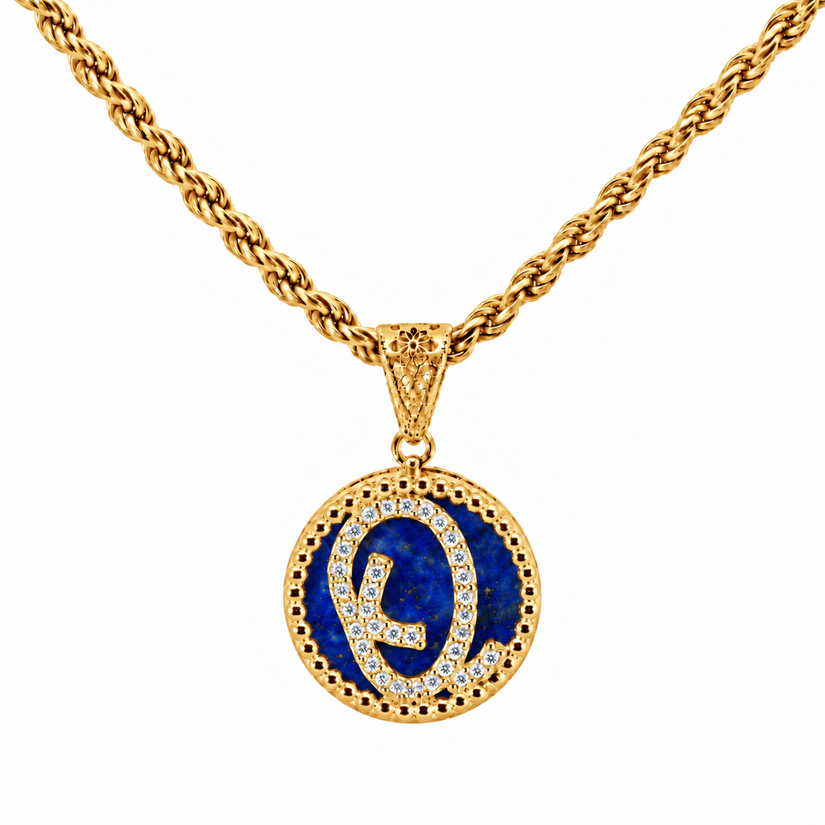 collana con pendente "lettera" piccolo lapislazzuli dorato