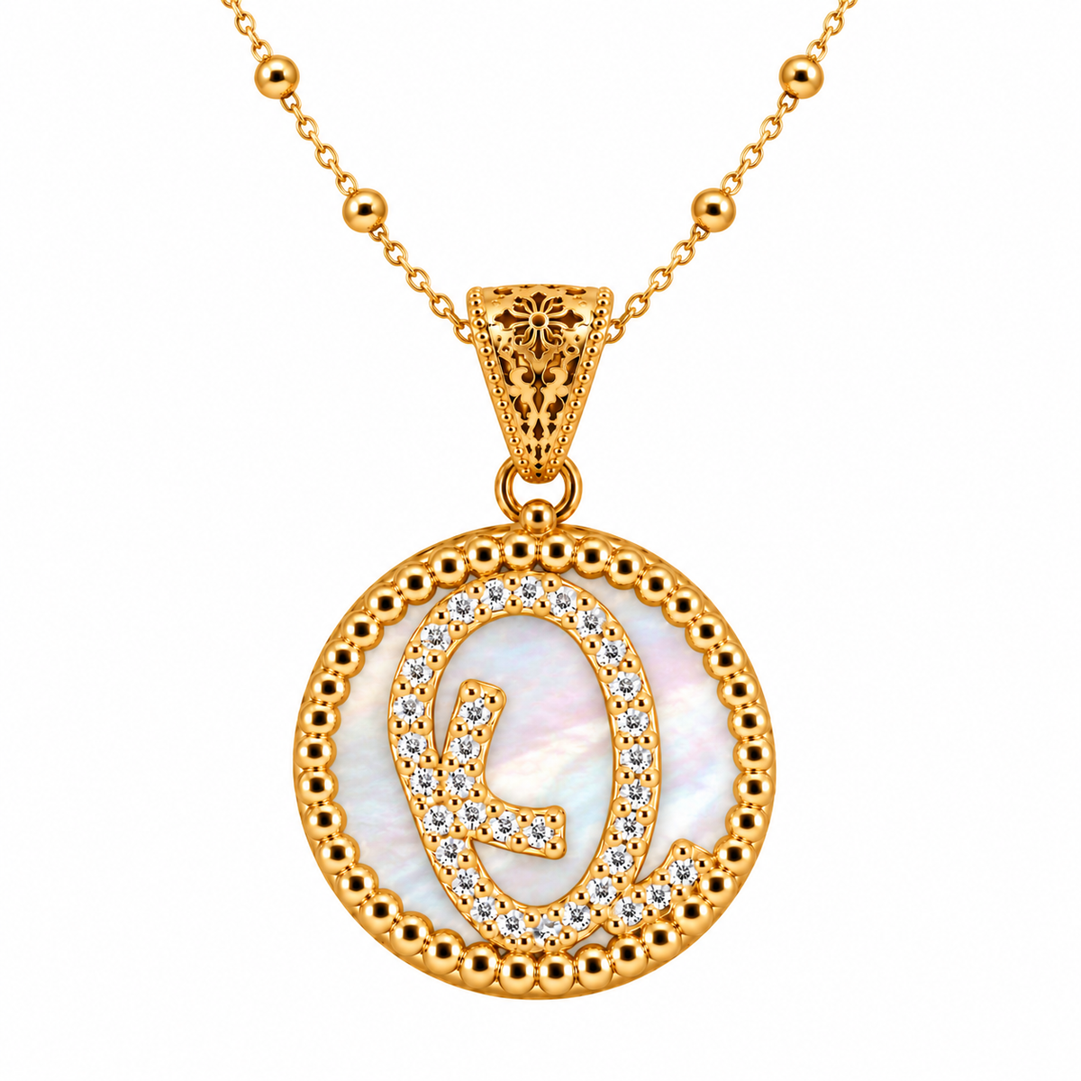 collana con pendente "lettera" grande madreperla dorato con forzatina