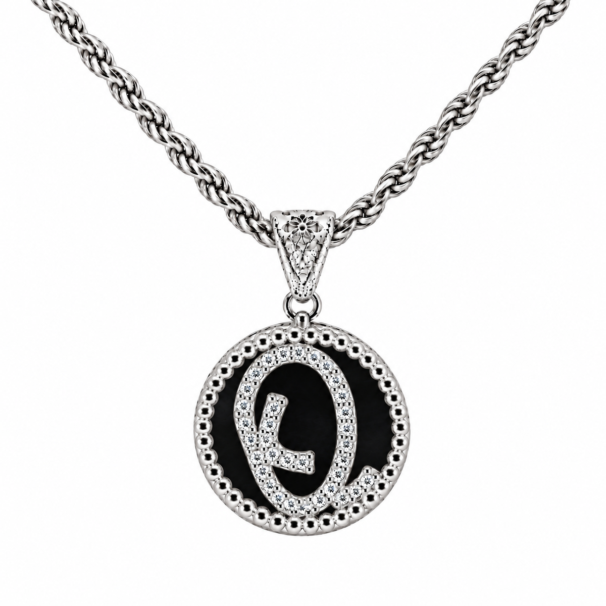 collana con pendente "lettera" grande onice bianco rodiato