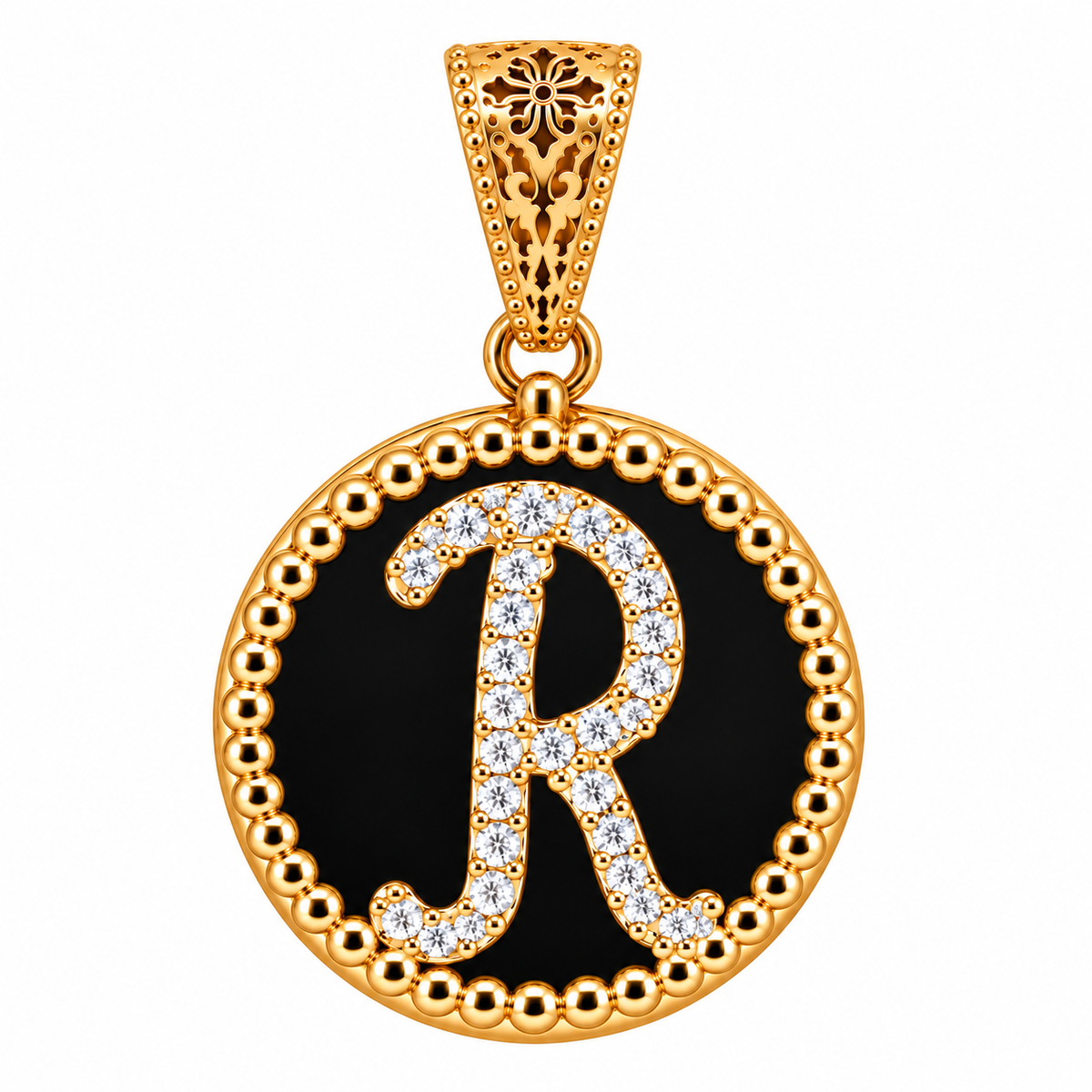 collana con pendente "lettera" piccolo onice dorato