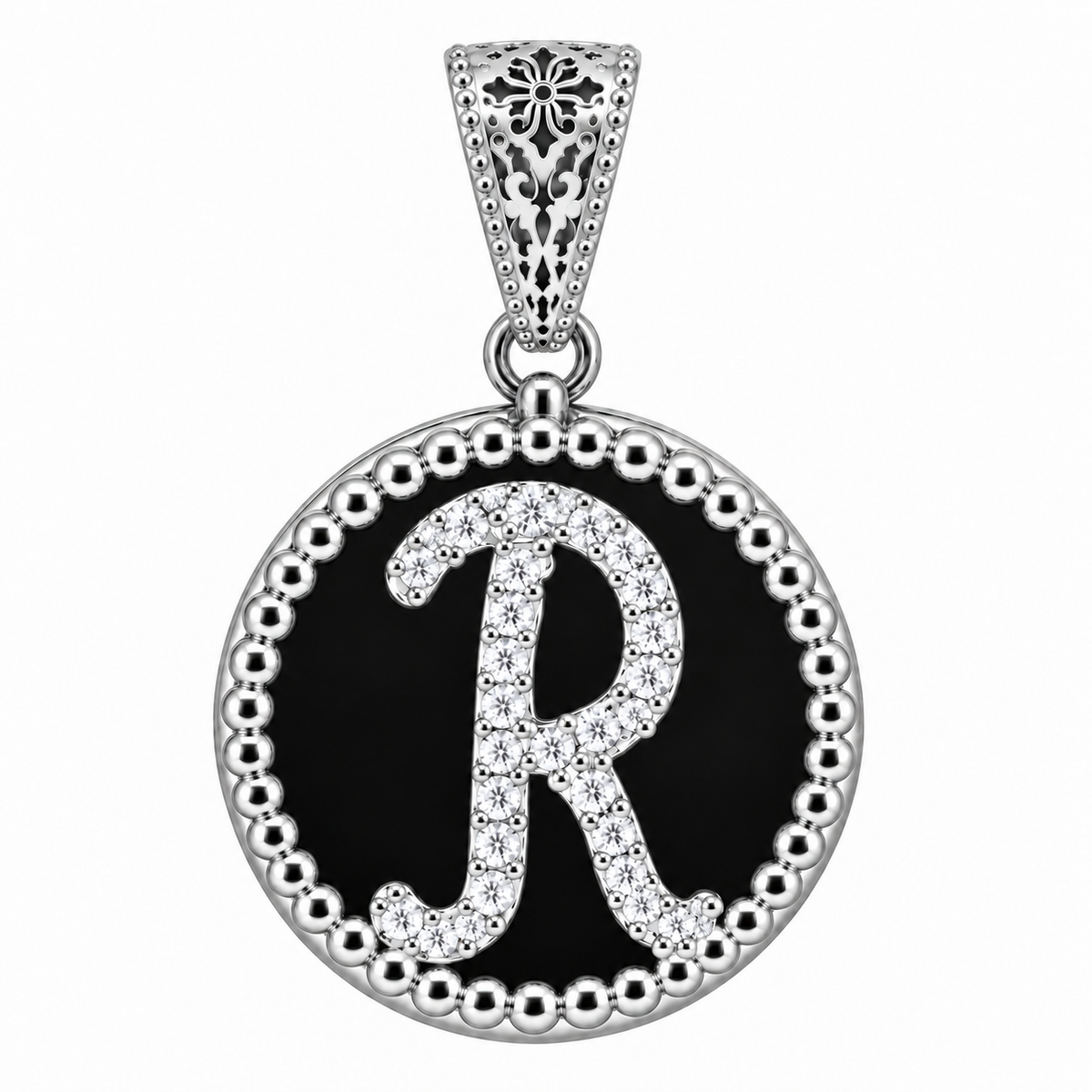 collana con pendente "lettera" grande onice bianco rodiato