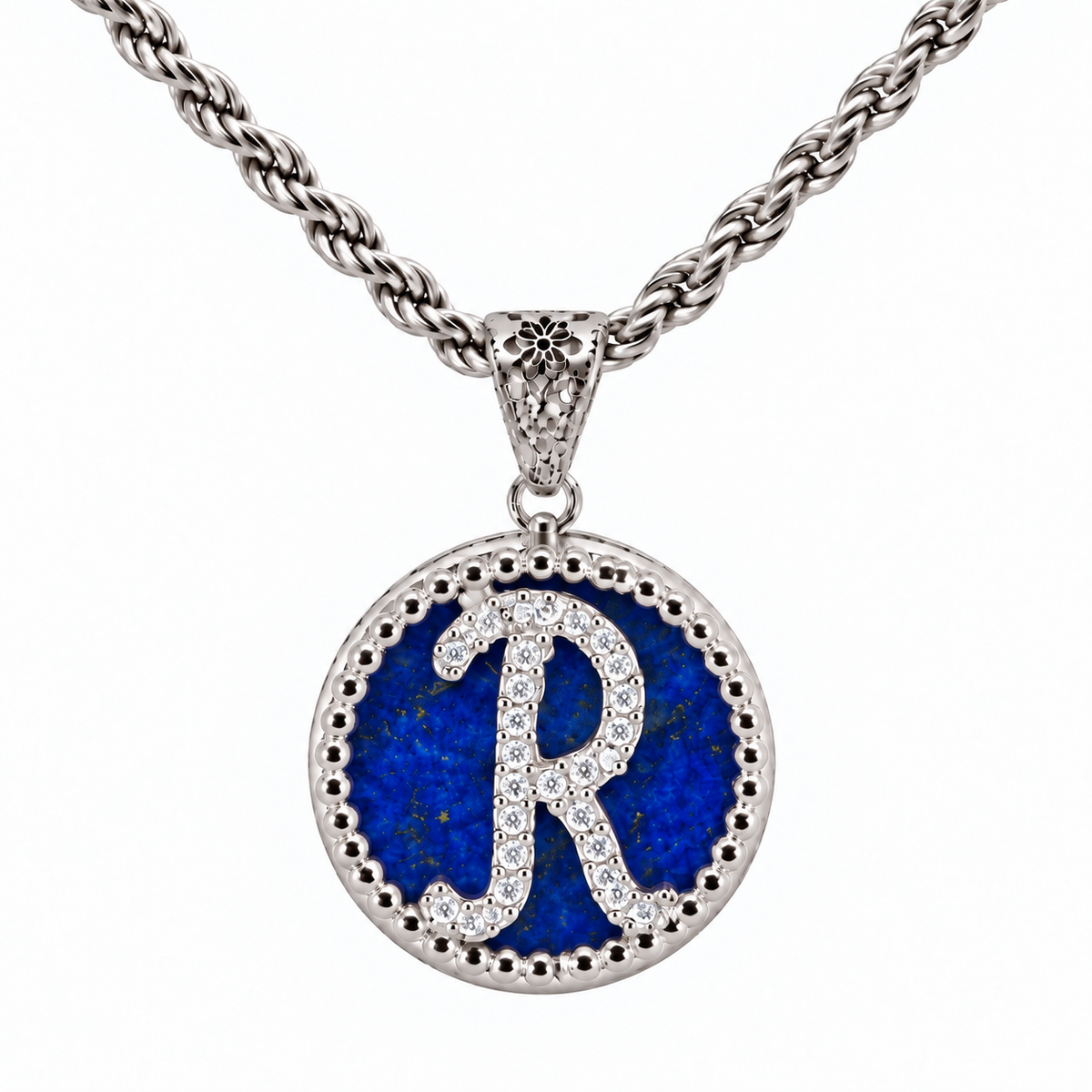 collana con pendente "lettera" grande lapislazzuli bianco rodiato